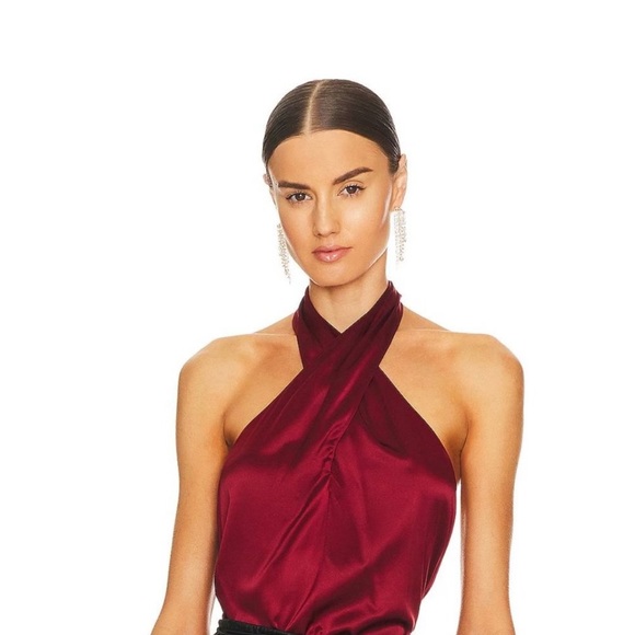 THEORY Ertil Silky Satin Halter Top Color: Red Dahlia size P= 0-2 NWT $225 - Picture 7 of 14